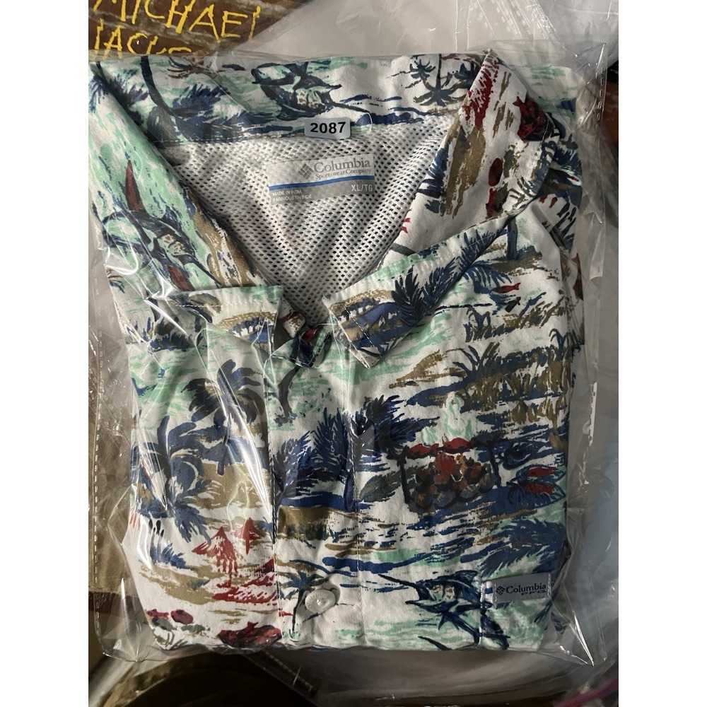 Columbia PFG Hawaiian Shirt Men's SZ XL Tropical Floral Short Sleeve Button Up - Picture 9 of 9